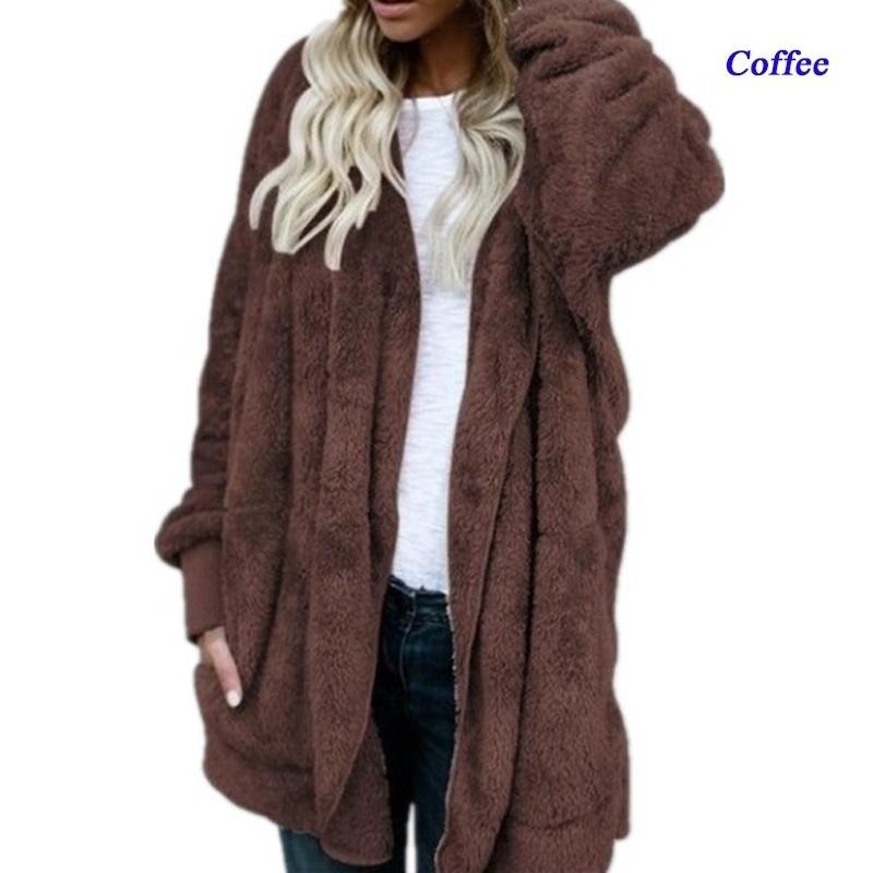 Cardigan da donna in tinta unita caldo invernale con cappuccio cappotti maglioni lavorati a maglia a maniche lunghe giacche cardigan in pelliccia sintetica allentata giacca con cappuccio cappotto capispalla