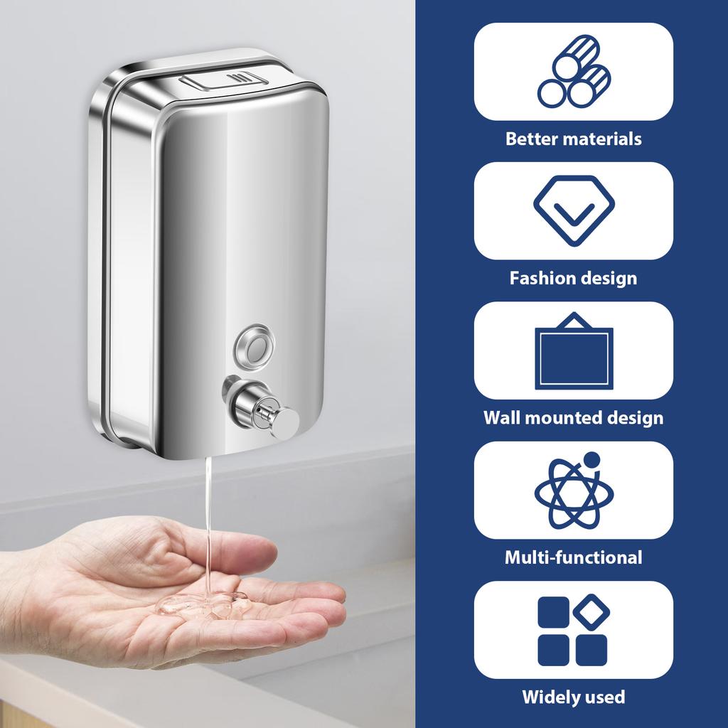 Commercial Soap Dispenser 33.8oz / 1000ml Stainless Steel Wall Mounted Hand Soap Dispenser for Bathroom Hotel Restaurant