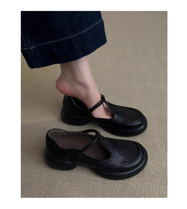 Sheepskin Version~ Fashionable Retro Simple Round Head Platform Mary Jane Shoes Women's Commuting Versatile Black Small Leather Shoes Single Shoes