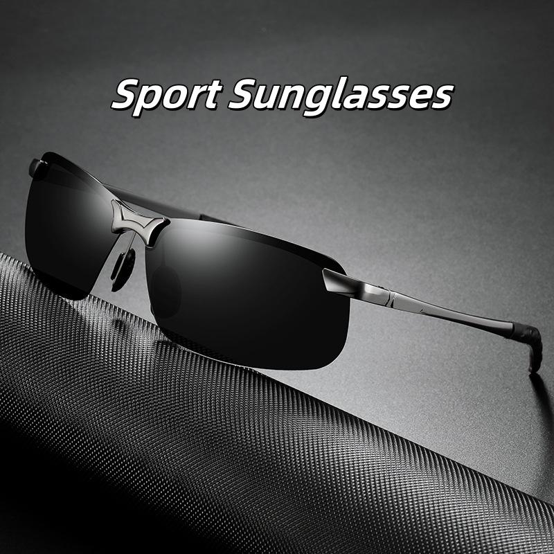 Bai Fen Bai Electronic 3C Men's Rimless Photochromic Sport Sunglasses Vintage Metal Frame Polarized Driving Running Goggles Sun Glasses Anti-Glare Sport Eyewear Cm