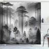 black and white shower curtain misty tall trees woodland natural landscape fabric bathroom decoration shower curtain with hook