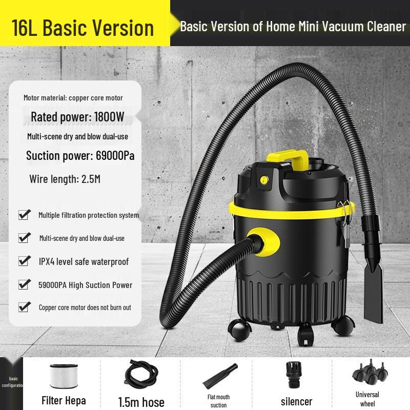Dual-Use Wet/Dry Industrial Vacuum Cleaner for Home, Commercial, and Car Cleaning with Large Suction