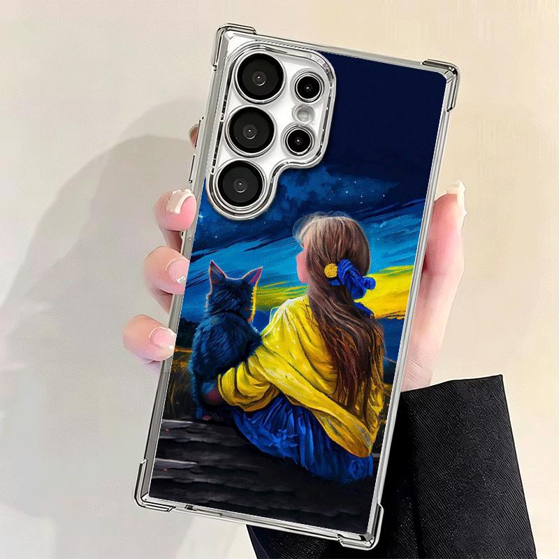 Blue Yellow Ukrainian Girl Plating Phone Case For Samsung Galaxy S24 S25 FE S26 Edge S23 Ultra S22 S21 Plus S20 Anti-Fall Airaba