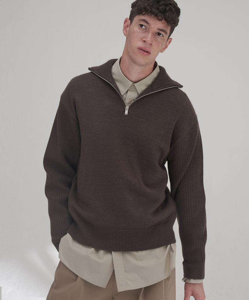 WMC Roll Neck Half-Zip Wool Knit_Brown