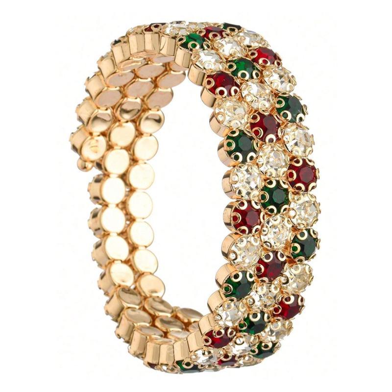 European & American Style Pearl & Diamond Elastic Open Bangle Bracelet