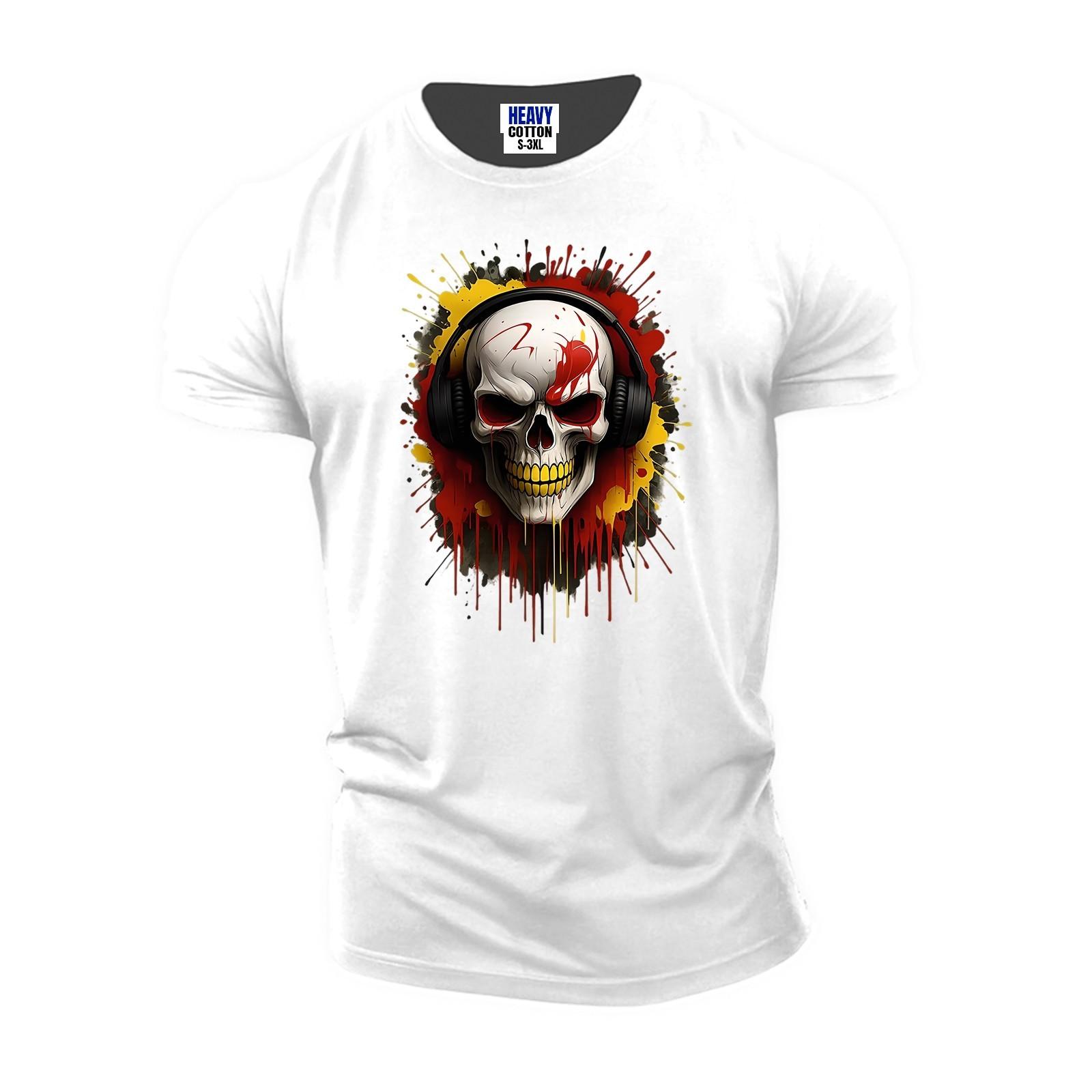 

Men s Funny Horror Skull Colorful Dripping Gaming Gym T-Shirt USA New Gift Tee 5XL різнокольоровий