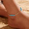ORSA JEWELS Fashion 3mm Turquoise Gemstone Beads 925 Sterling Silver Butterfly Chain Anklet for Women Summer Beach Jewelry SA85