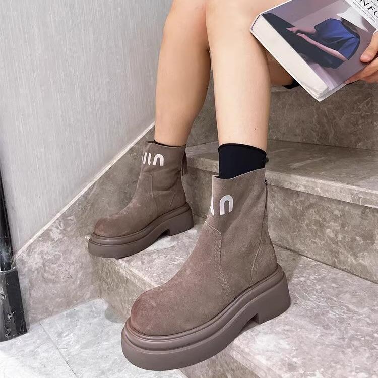 Platform Martin Boots Women's Shoes Fur Letter Cigarette Boots Chelsea Boots Muffin Locomotive Short Boots Tooling Rhubarb Boots
