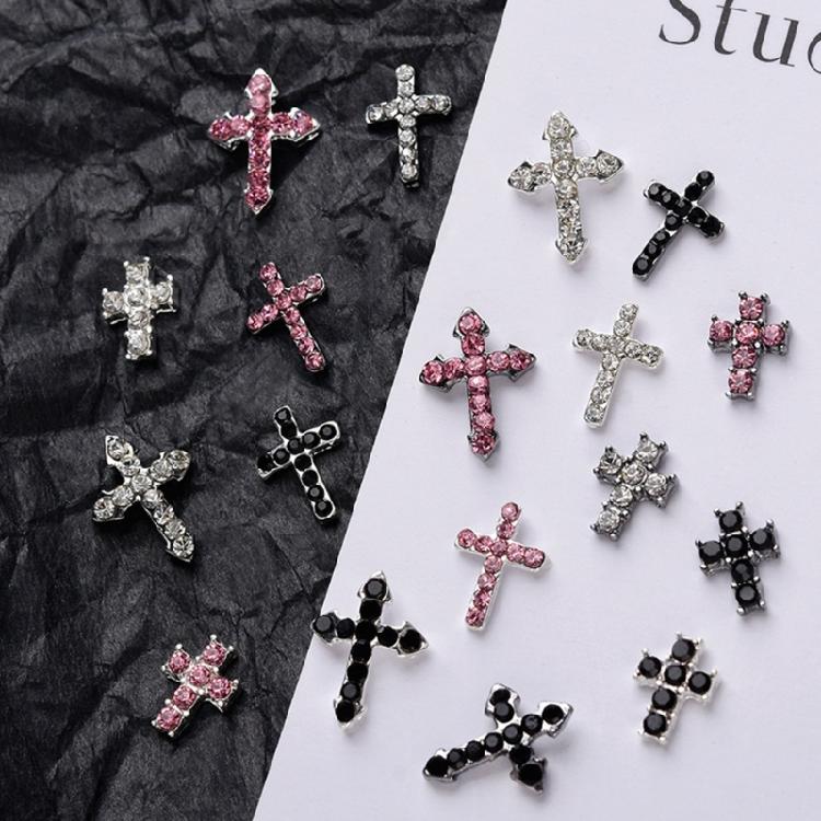 10Pcs Retro Cross Nail Charm Alloy Rhinestones Cross Charms Punk Gothic Nail Art