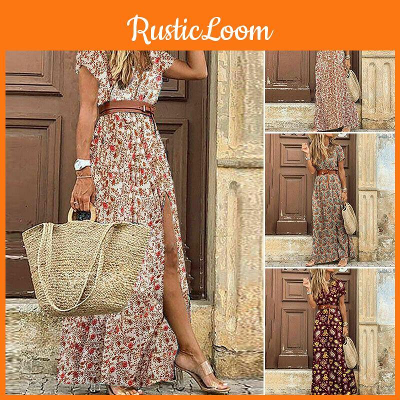 Floral Summer Women Long Maxi Dress Ladies V Neck Boho Beach Holiday Sundress