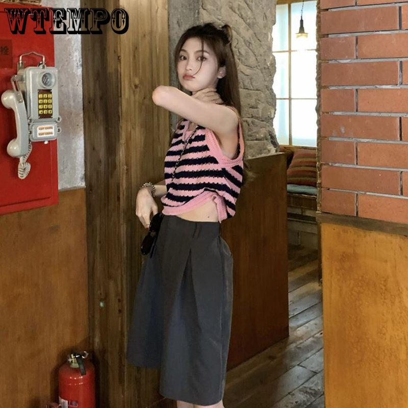Women Sweater Vest Y2K Aesthetic Sleeveless Striped Cute Vintage Knitted Vest Spring Autumn Casual Waistcoat Knitwear