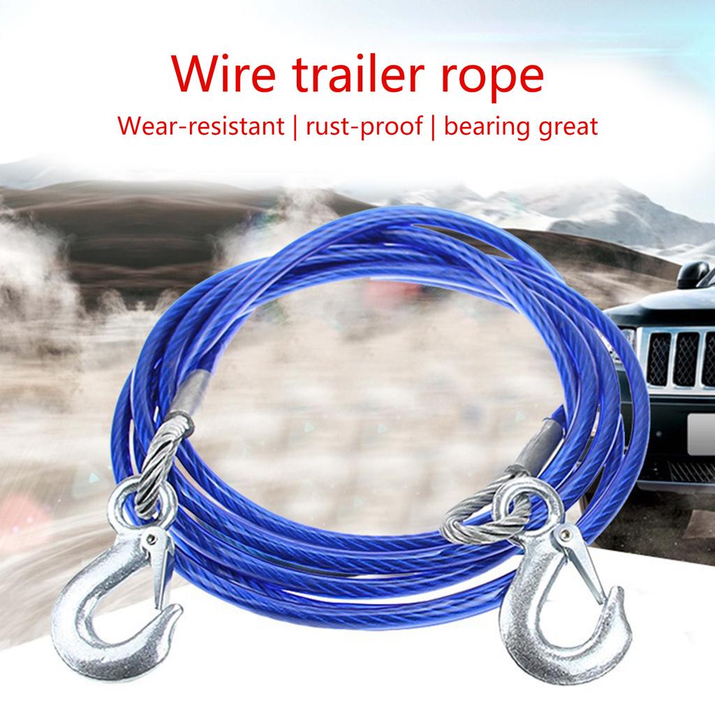 4m/5m Heavy Duty Tow Cable Winch Strap Tow Rope Trailer Rope for Towing Car Load 3/5/7 Ton for Vehicle Recovery