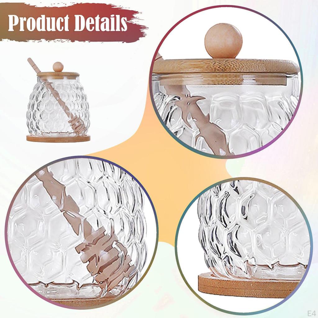 Honey Jar with Dipper and Lid Glass Pot for Dining Table Wedding Party 350ml