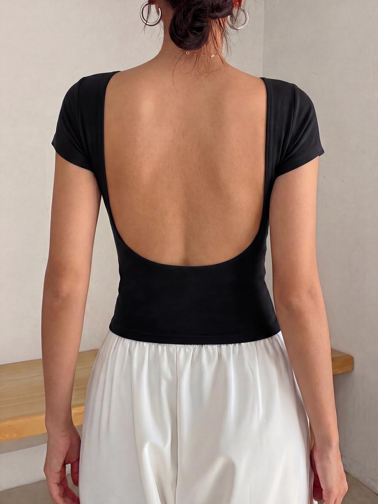 Women's clothing European and American style big halter short-sleeved women's basic summer U-shaped beautiful back bottoming shirt tight t-shirt
