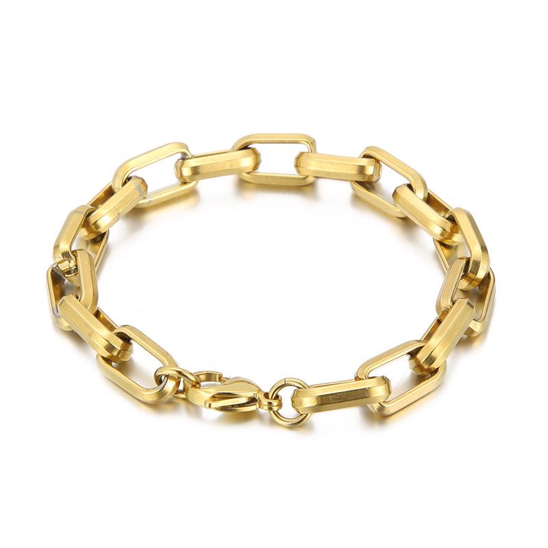 European & American Style Men's Titanium Steel Paperclip Chain Necklace & Square Bracelet
