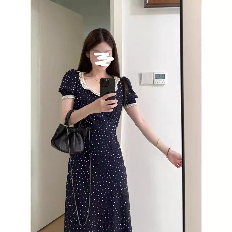 LC gentle wind French u-neck polka dot dress children's new summer simple, generous and decent temperament