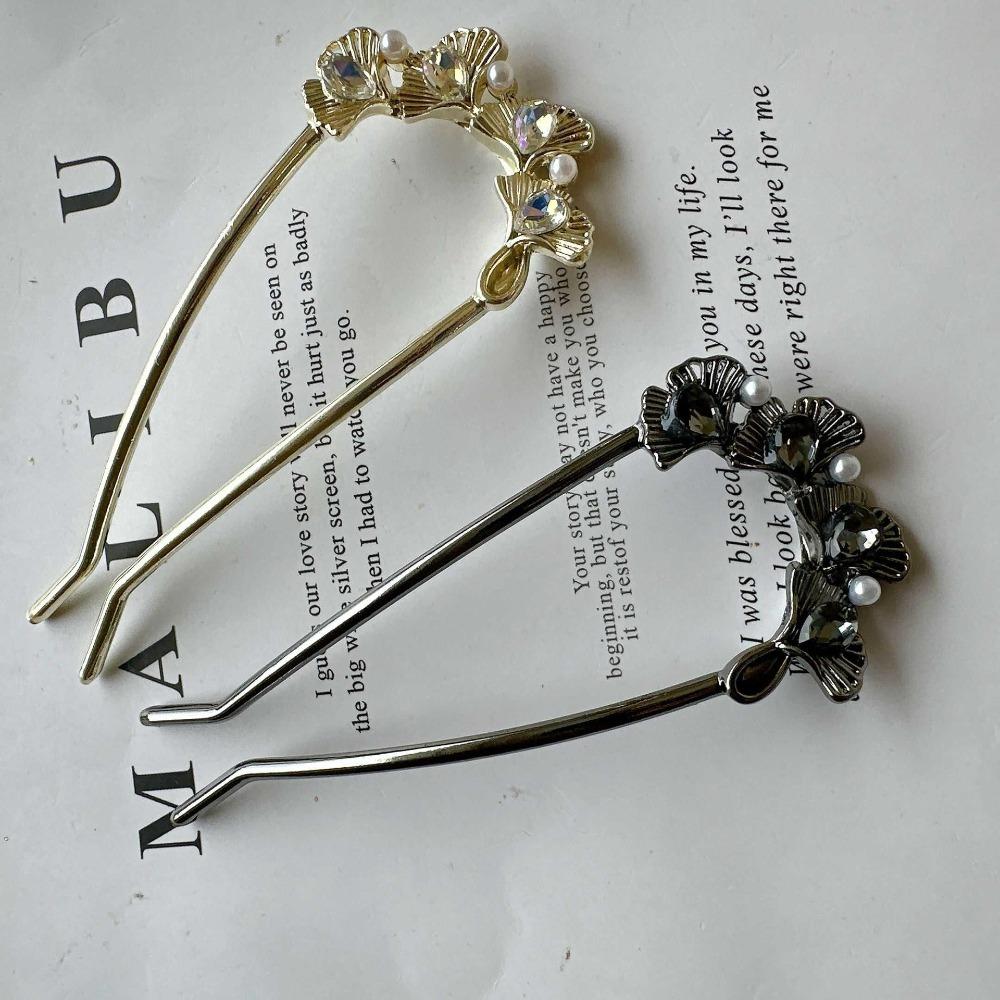 Luxury Fashionable Ginkgo Leaves Hair Pin Vintage Chinese Bun Hair Clip for Women Hanfu Qipao Hair Accessory U-shaped Hairpin