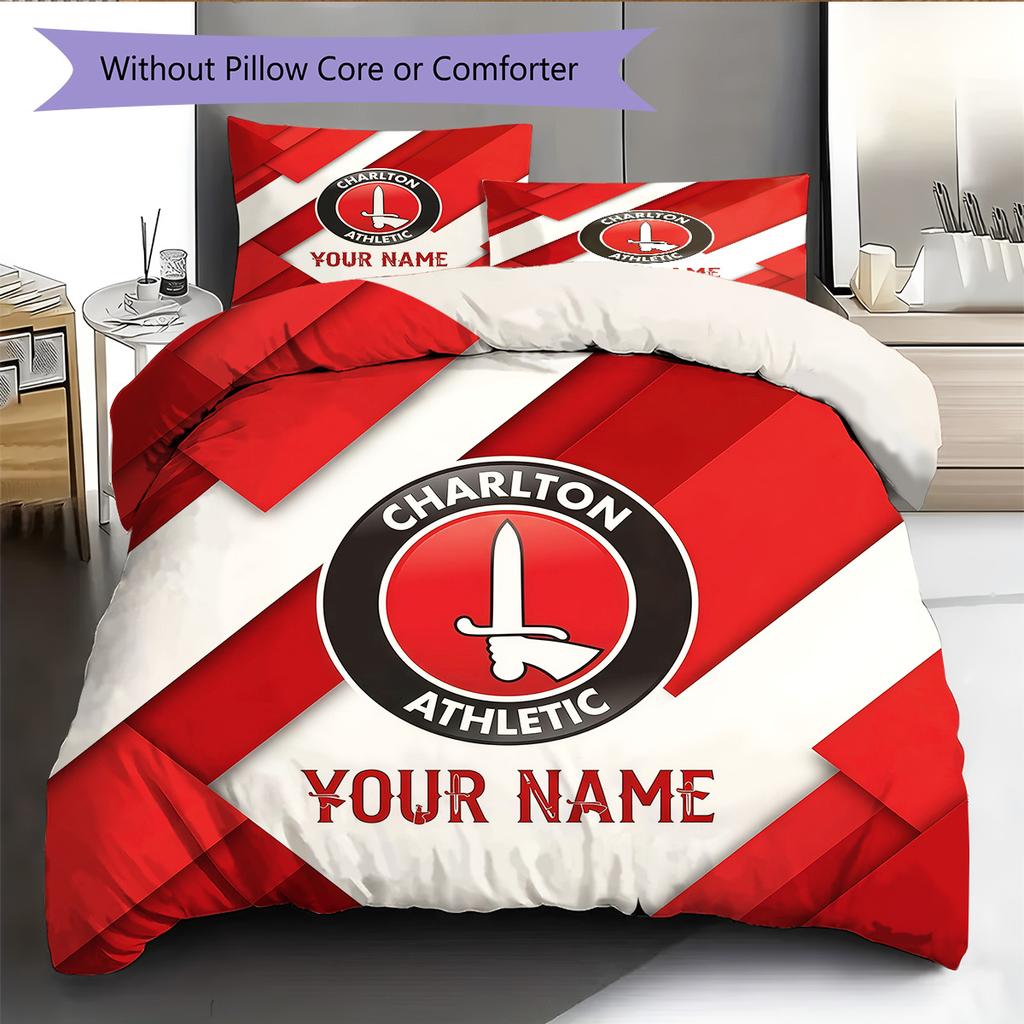 Custom Name Charlton Athletic Pattern Bedding Quilt Set Home Decoration Gift (1 * duvet cover + 2 * pillowcase without core)