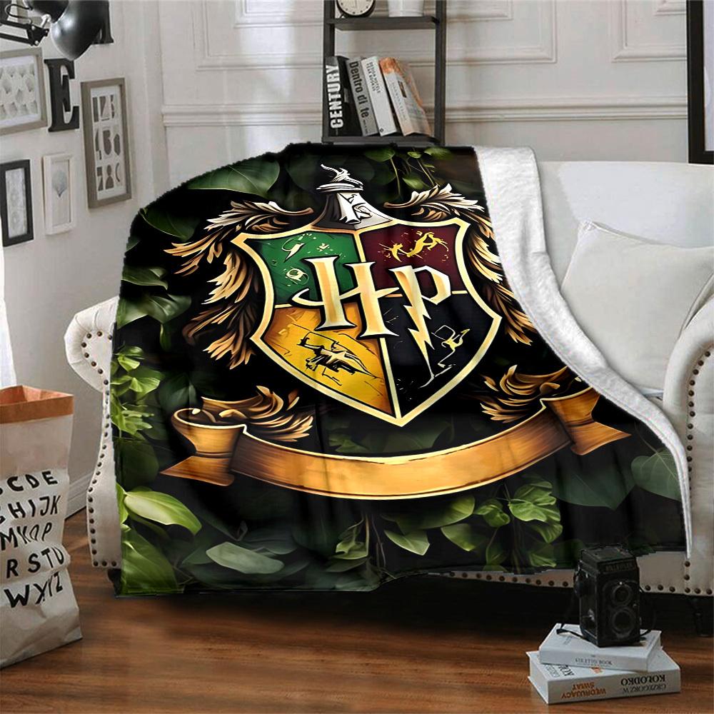 1pc Hogwarts Crest Flannel Blanket [Cozy Throw Blanket] For Sofa, Bed, Travel, Camping, Livingroom, Office, Couch, Chair, And Bed