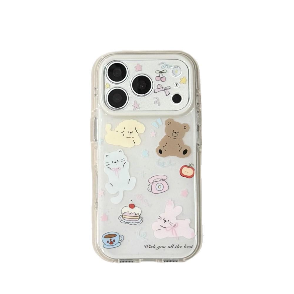 Cartoon Double-Layer Anti-Drop Phone Case for iPhone 15/17/16 Pro Max, Puppy Cat Design