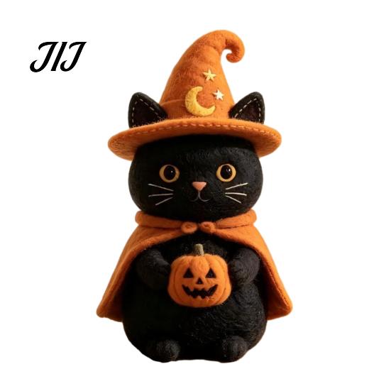 Rustic Autumn Tiered Tray Decor Halloween Wooden Witch Statue, Retro Felt Style Black Cat Ghost Decorative Figures Bat for Shelf Desk, Spooky Festive