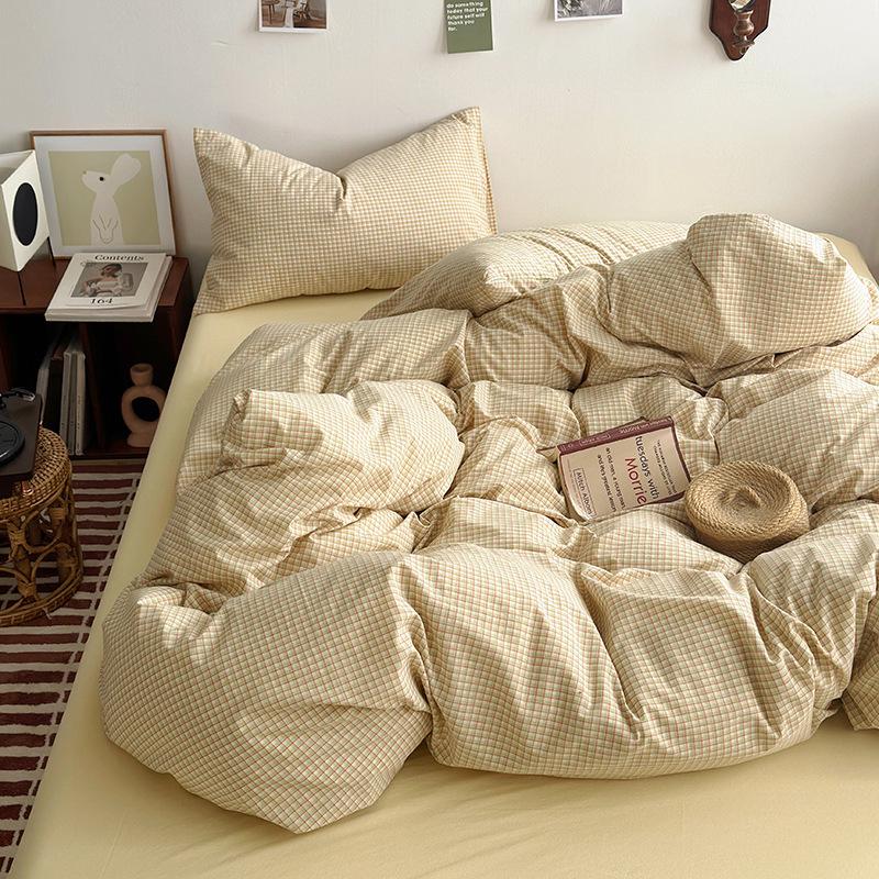 Class A Maternal And Infant Grade Unprinted Wind-Dyed Cotton Washed Cotton 4Pcs Set, Skin-Friendly Sleeping Naked Cotton 100 Cotton Quilt Cover