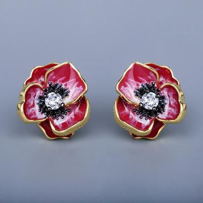 Orecchini Eleganti per Donna Orecchini a Fiore Rosso in Resina Epossidica Fatti a Mano Smalto Orecchini da Festa Moda Donna Gioielli a Fiore