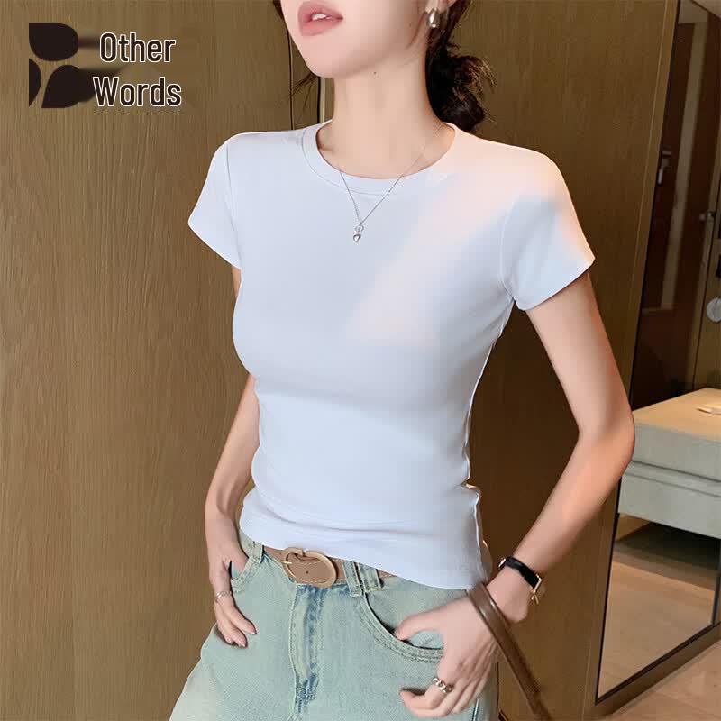 Bieyu Women s Straight Shoulder Slim Fit Short Sleeve T-Shirt S белый