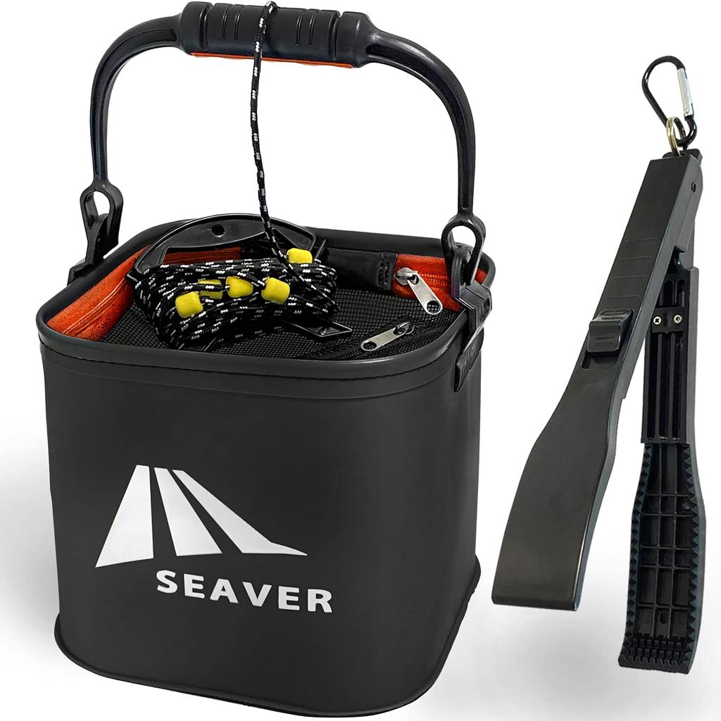 SEAVER Fishing Water with Pliers and Fish Grip Fish Grip Bucket, 22cm, (Black Set)