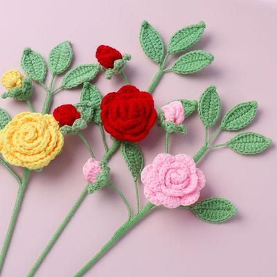 Camellia Crochet Flower Creative Knitted Bouquets Fake Flowers Crochet Home Party Decoration