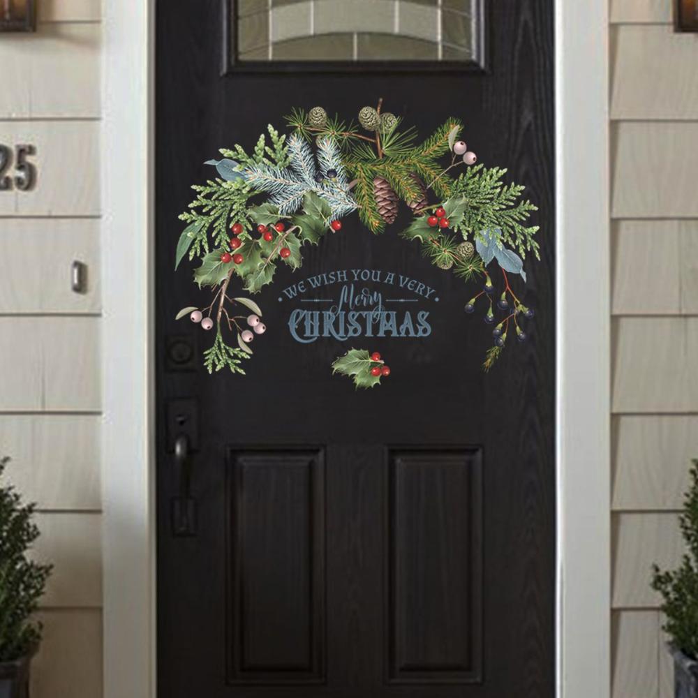Door Green Plant Posters Merry Christmas Christmas Murals Window Decals Wall Decals Wall Stickers