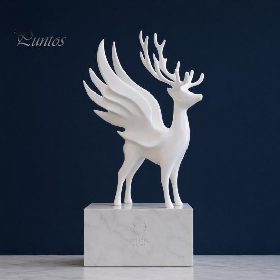 Modern Animal Art Decor Christmas Elk Statue with Wings, 3D Printed Reindeer Figurine, Antler Deer Standing Sculpture for Dining Table, Fireplace,