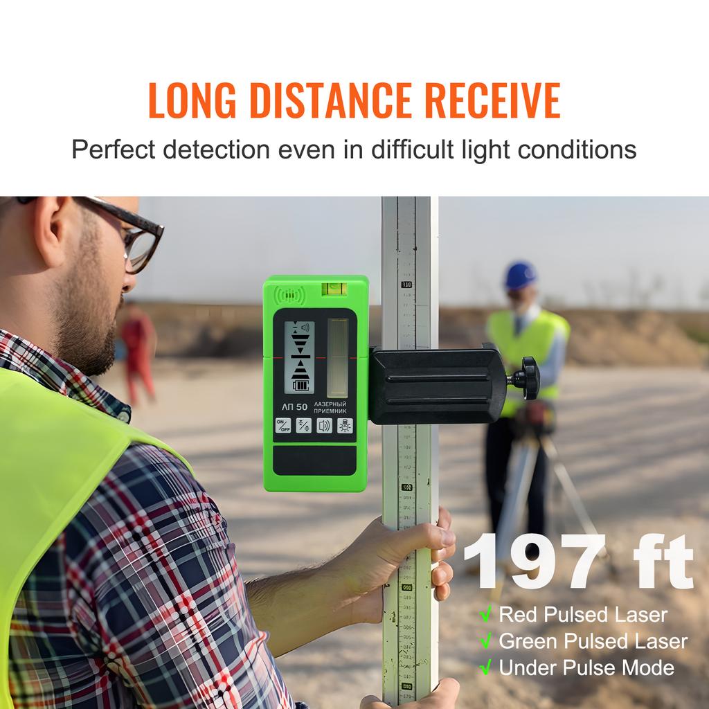 SucceBuy Laser Receiver for Laser Level 197 Ft Working Range Green Laser and Red Beam Detector for Pulsing Line Lasers