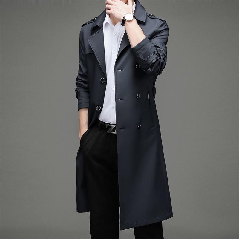 ROMON Men's Lapel Mid-Length Windbreaker Jacket
