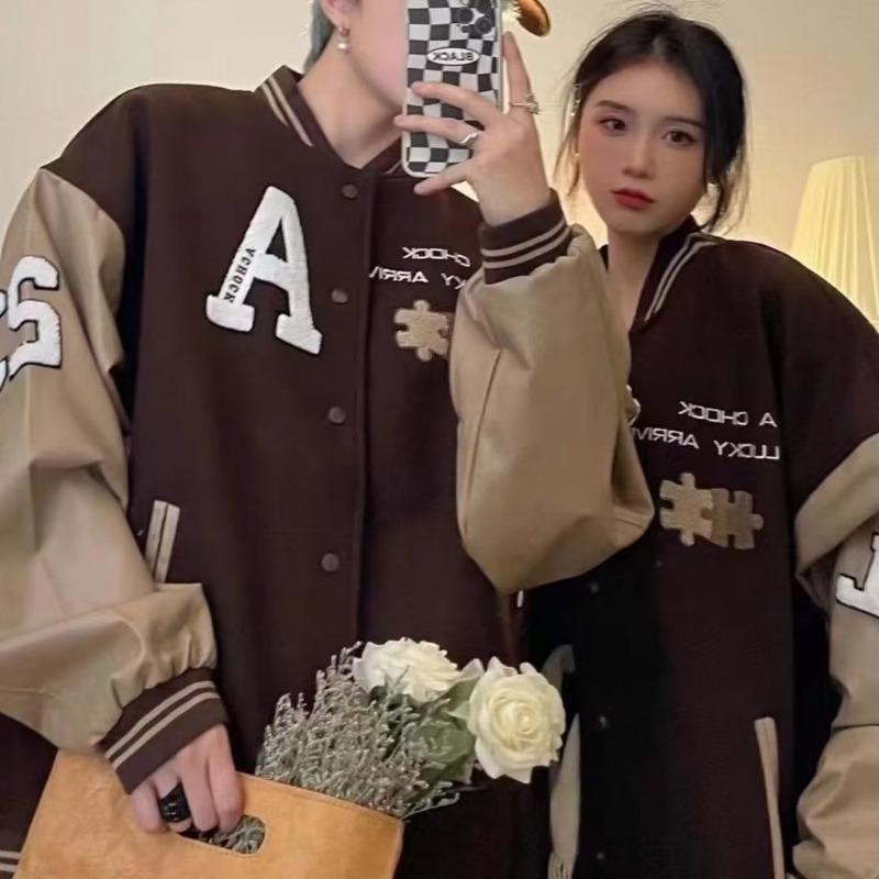 Vintage Baseball Jacket Women Embroidery Oversize Korean Fashion Varsity Jackets College Bomber Button Coats Aesthetic