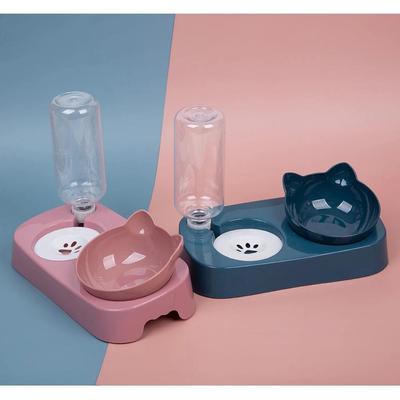 Pet Supplies Automatic Drinking Fountain Cat  Food Bowl Feeder Container Storage Neck Guard Non-Slip Double Adjustable Angle