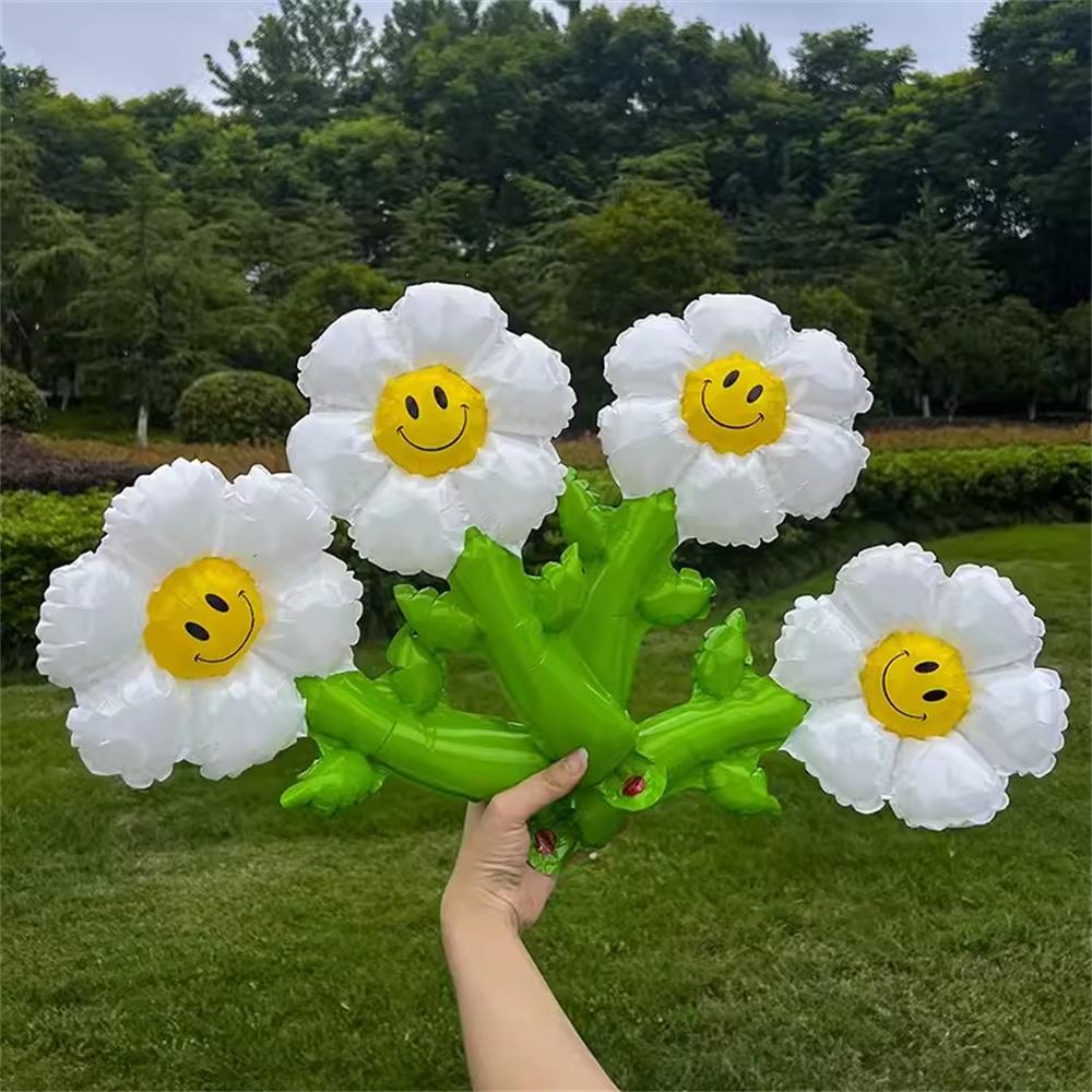 

5 шт. макарон зеленые листья ромашки цветок фольга ручные воздушные шары подсолнух воздушный шар детская игрушка свадьба день рождения украшения для вечеринки Free mini pump белый