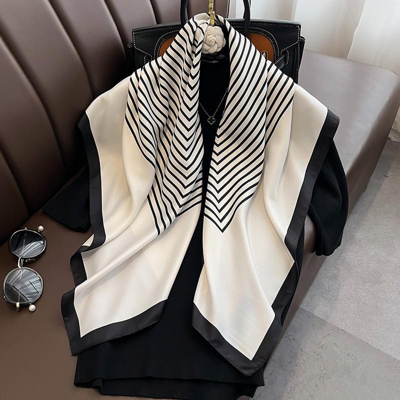 Lightweight 90x90cm Square Scarf Women Navy Style Sun Protection Silk-Like Feel Wear Chic Versatile Accessory