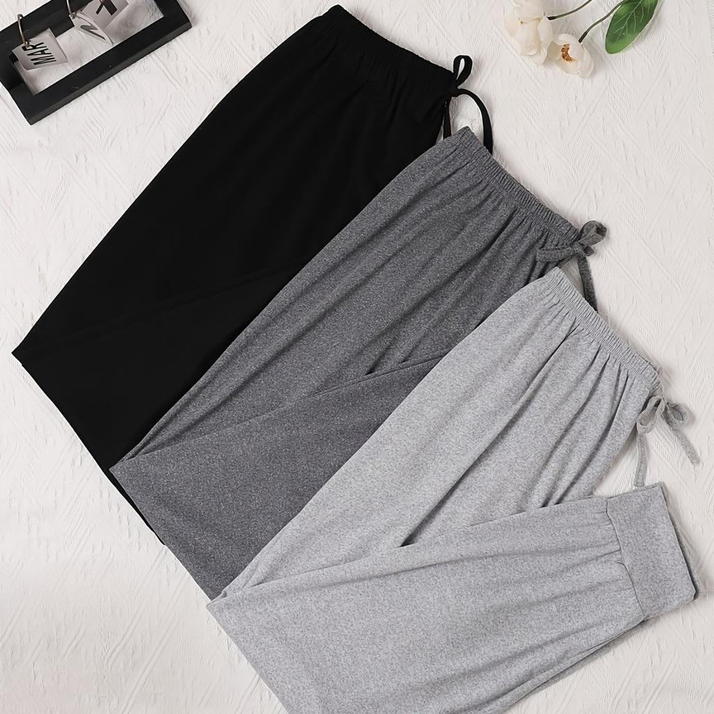 3pcs Women'S Casual Drawstring Waist Pants - Loose Fit Solid Color Joggers in,Comfort, Perfect for Home & Outdoor Wear, Ideal Gift, Jogging Pants