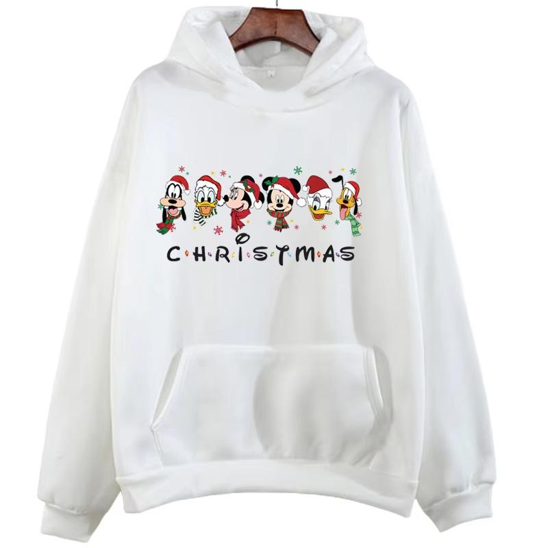 

Kawaii Pullover Harajuku Sweatshirt Hoodie Fashion Men and Women Casual Mickey Mouse Minnie Christmas Print Round Neck S