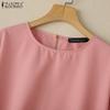 ZANZEA Womens Summer Casual Round Neck 3/4 Sleeve Loose Blouse