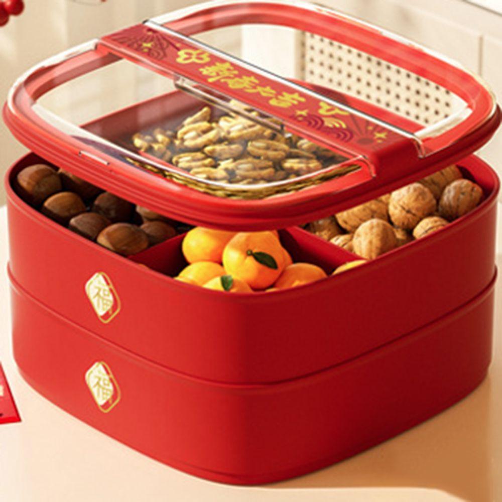 Flip Cover Chinese New Year Candy Fruit Tray Red Candy Box Household Snacks Plate  Wedding