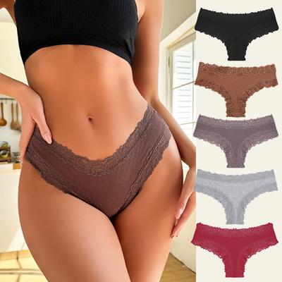 Bragas de Algodón para Mujer Sexys de Encaje Sin Costuras Brasileñas de Cintura Baja Color Sólido Bikini Transpirable Ropa Interior Lencería