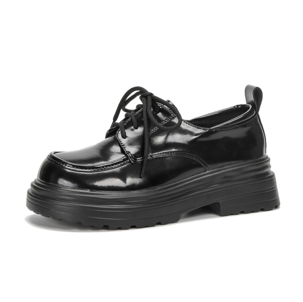 Spot Second Hair~ 2025 New Retro Black Single Shoes Women's Leather Thick-soled Versatile British Style Lace-up Small Leather Shoes.