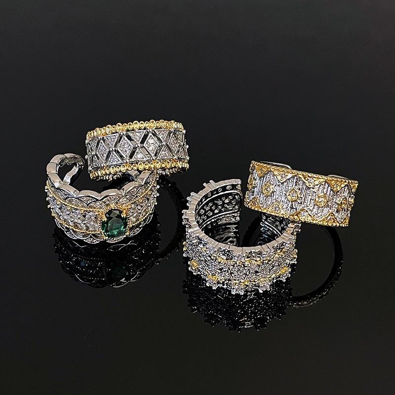 French Vintage Bratich Lace Open Ring Fashion Two-Color Italian High-End Hollow Celebrity Ring