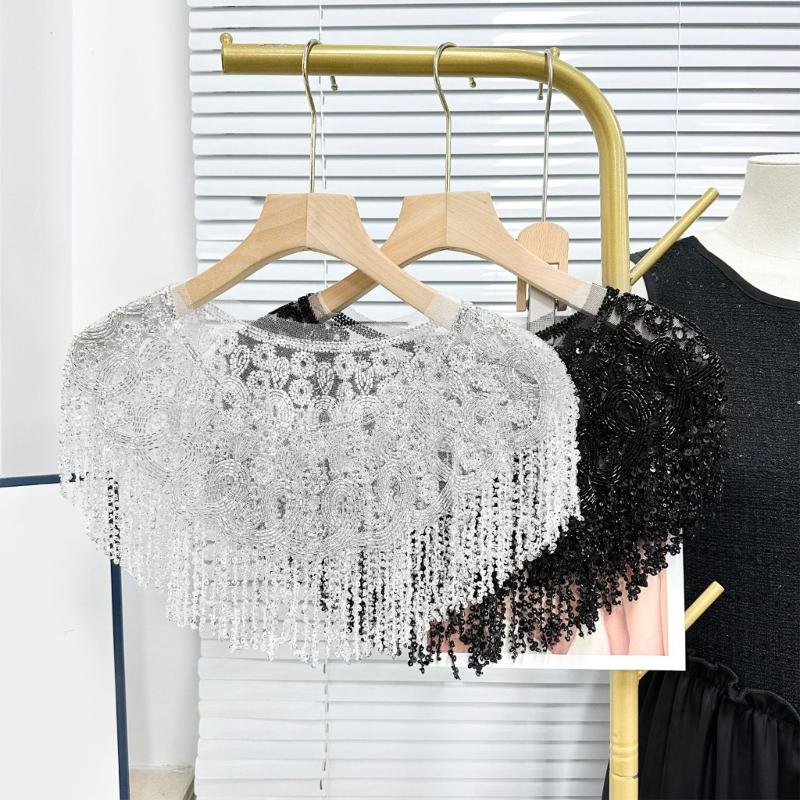 Glitter Fringe Detachable Collar Shawl Scarf For Women Elegant Party Accessory