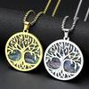 Lebensbaum Imitation Abalone Muschel Edelstahl Anhänger Halskette für Damen Herren Gold Silber Farbe Kette Halsketten Schmuck