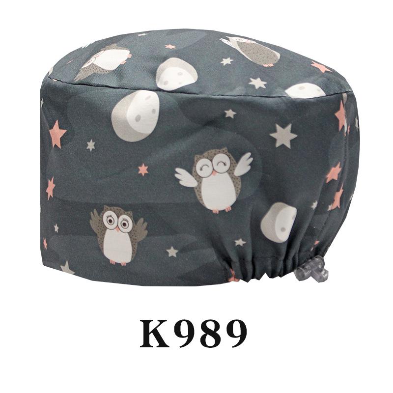 Cartoon Printed Nursing Caps Men Women Medical Hats Adjustable Long Hair Pet Dental Clinic Doctors Scrub Hat