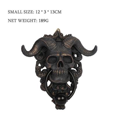 DL   Punk Skull Satan Sheep Skeleton Head Door Knocker Resin Sculpture Ornament