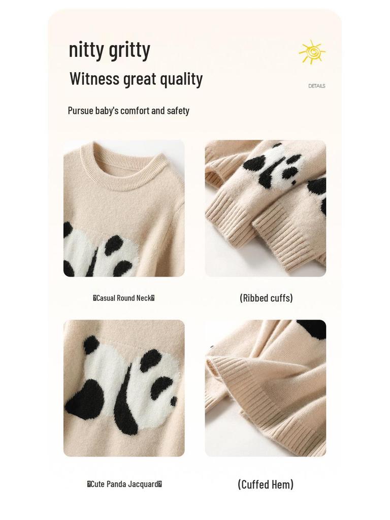 Kinder-Rollkragen-Kaschmirpullover mit Panda-Design für Herbst & Winter